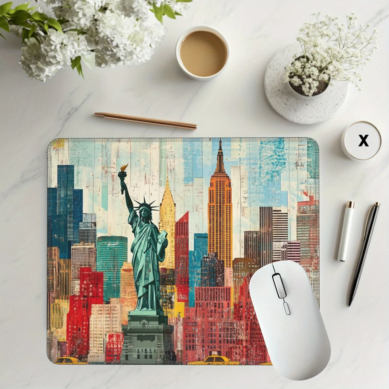 

New York Decoupage Mouse Pad Statue of Liberty Central Park Wall Street Empire State Non-Slip Rubber Home Office Decor Mouse Pad