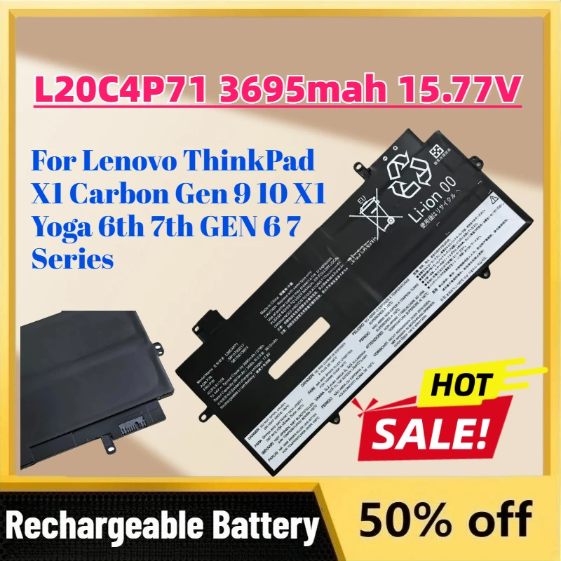 Upgrade L20C4P71 3695mah 15.77V Laptop Li-ion Battery For Lenovo ThinkPad X1 Carbon Gen 9 10 X1 Yoga 6th 7th GEN 6 7 Series