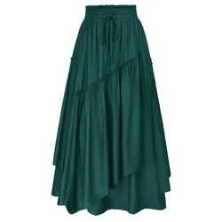 SD Women Skirts High Waisted Retro Renaissance Overlay Decorated Skirt Drawstring Waist Swing Skirt Irregular Hem Skirt