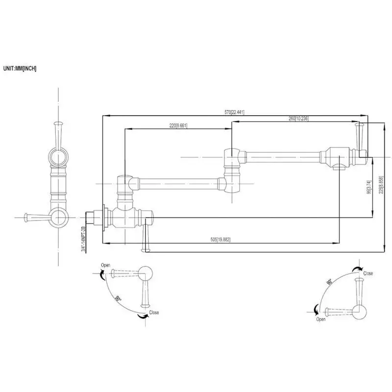 صنبور حشو وعاء مثبت على الحائط - صنبور حوض مطبخ قابل للطي وقابل للتمدد مع فتحة واحدة ومقابض مزدوجة، لمسة نهائية سوداء غير لامعة #5