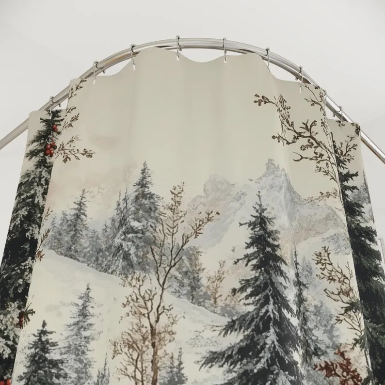 ستارة دش لمشهد الجبال لعيد الميلاد مع الخضرة الدائمة للشتاء والكاردينال، ديكور طبيعي جمالي لعطلة الحمام المنعشة #5