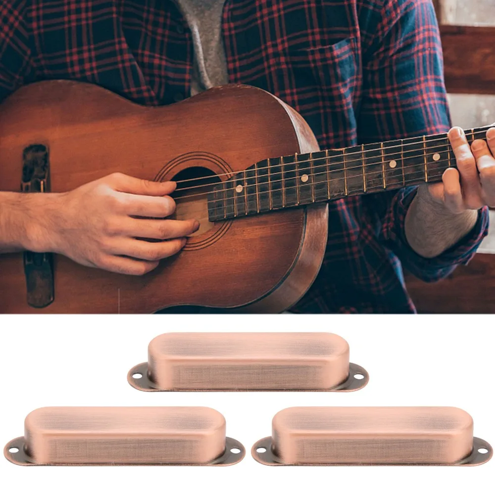 3PCS Red Copper Color Closed Pickup Cover Single Coil Brass Material Guitar Pickup Shell Brass Pickup Cover