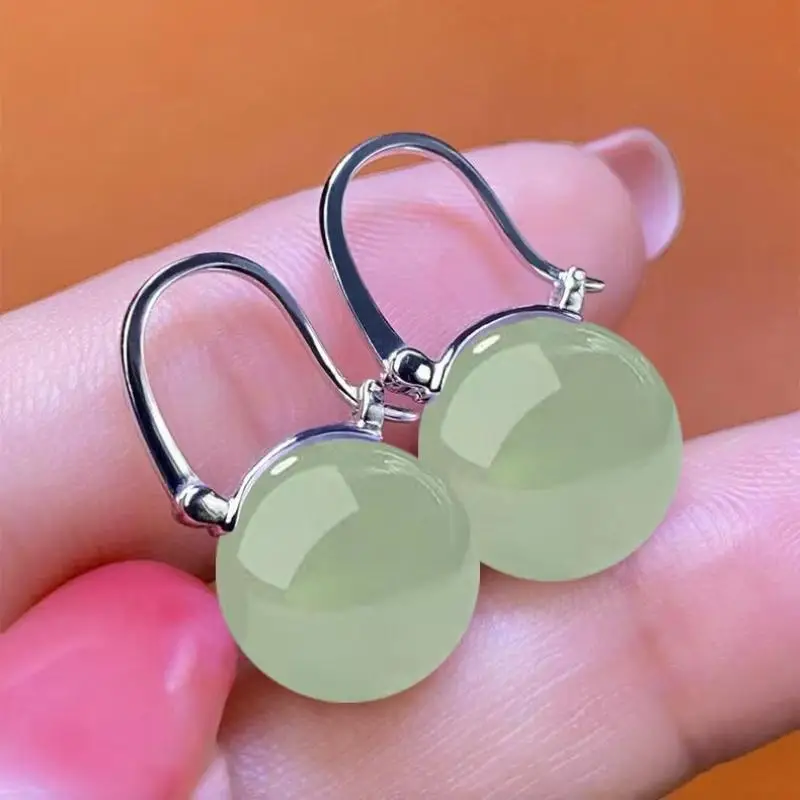 Silver Natural Light Green Resin Drop Earrings Hypoallergenic For Daily Wear Gifts