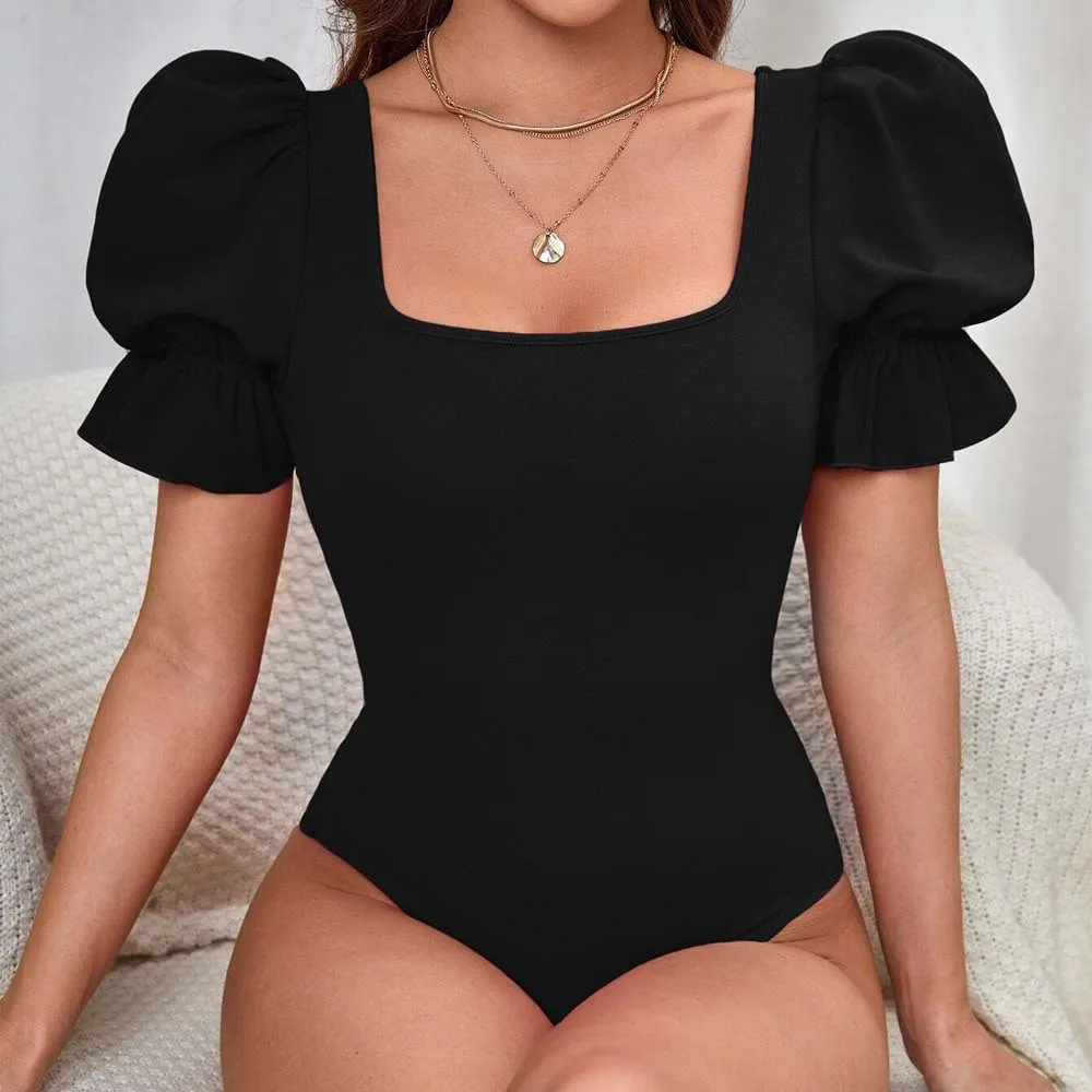 

Summer Faion Sexy Slim Fit Bubble Sve Onesie Women's High Waist Polyester Fabric Transoceanic Sle Ele Top