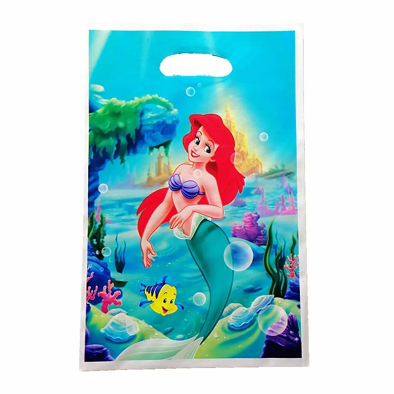 10/50pcs The Little Mermaid Plastic Gift Bag Kids Birthday Party Baby Shower Party Supplies Decoration Ariel Girls Loot Bag