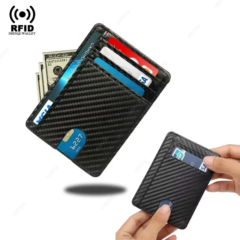 Slim Carbon Fiber RFID Business Card Holder Credit Card Holder with Cash Pocket, Compact Minimalist Organizer for Everyday Carry