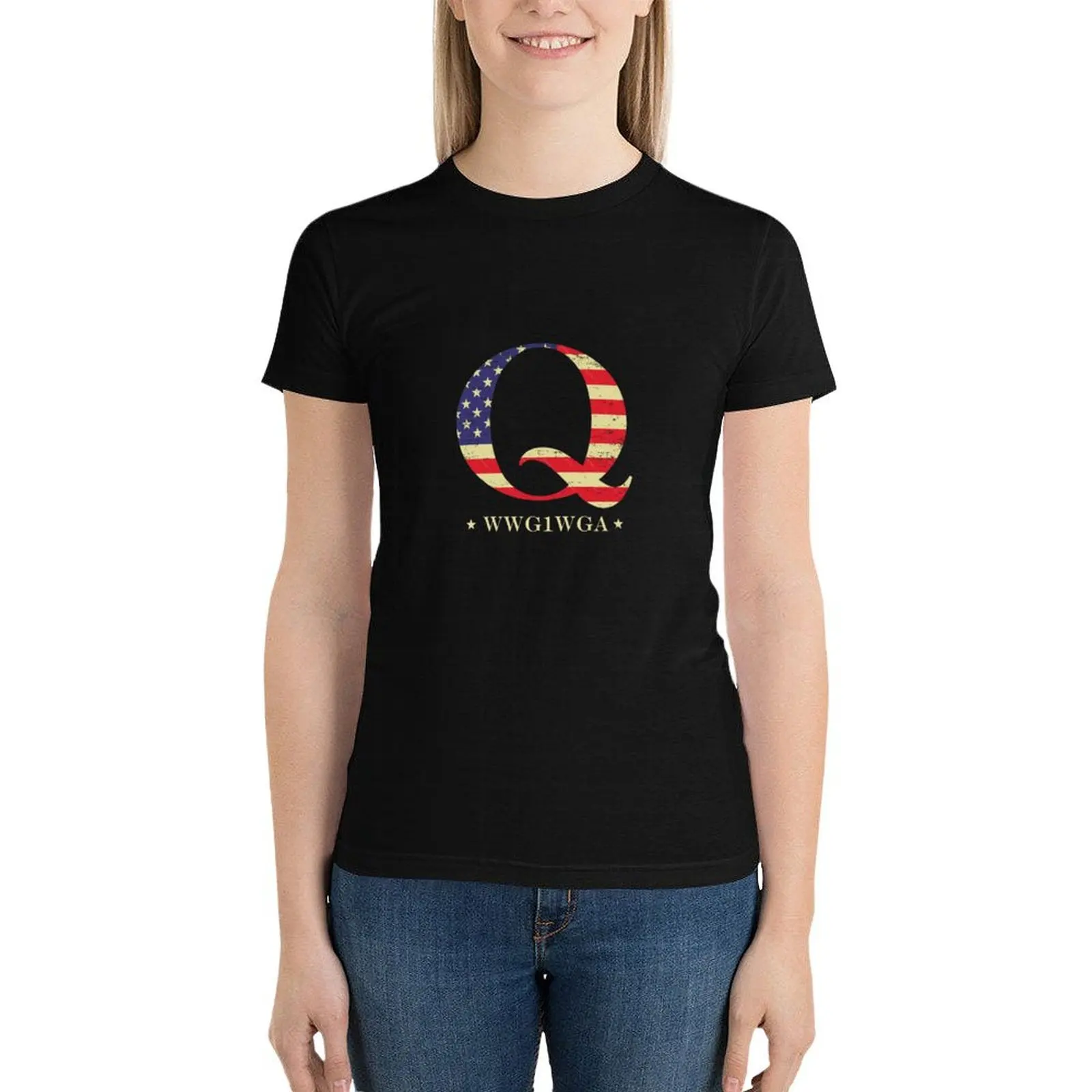 Q Wwgiwga American Flag Unisex Logo Cheap Tee Logo T-Shirt vintage clothes graphics black t shirts for Women