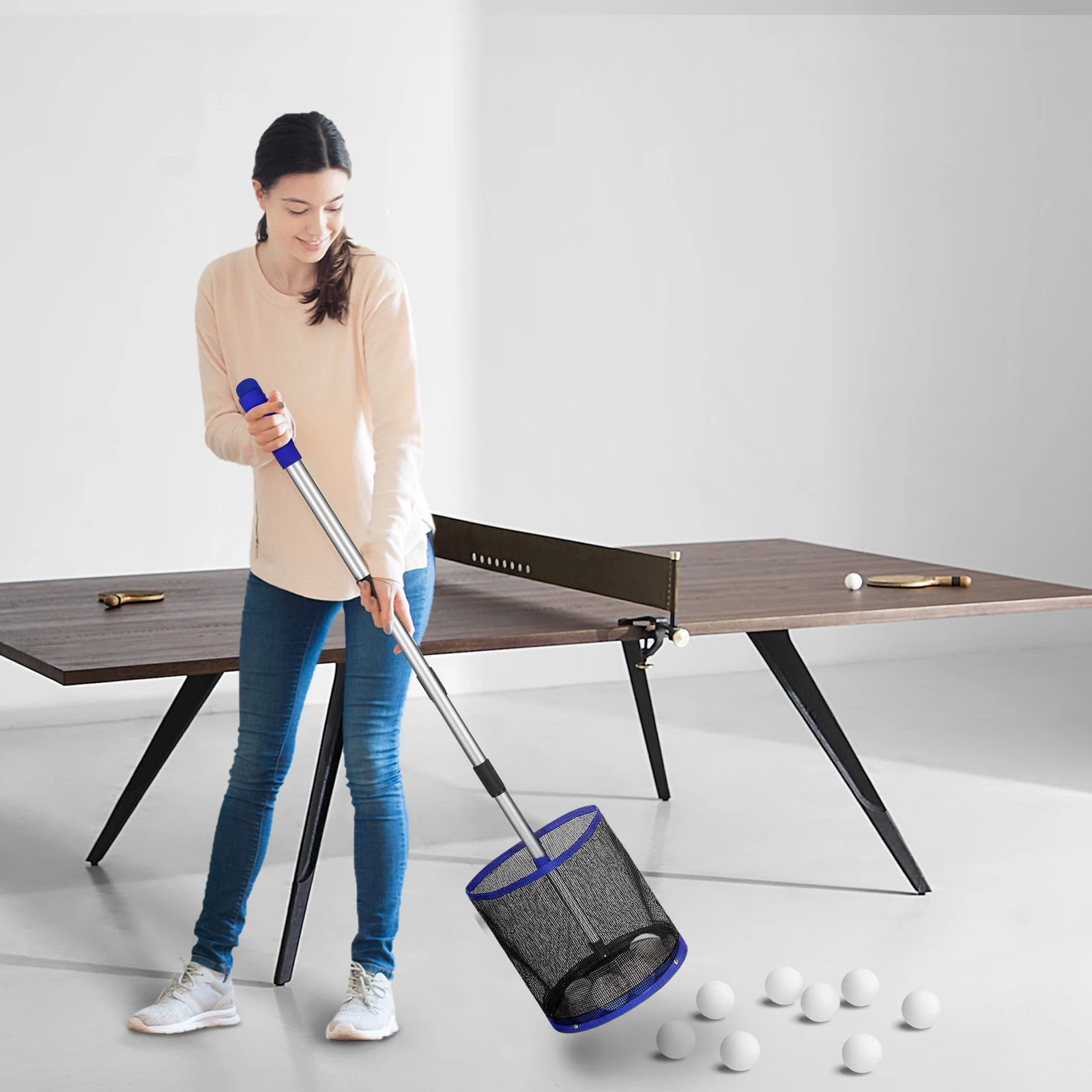 

Table Tennis Ball Picker Pong Catcher with Large Capacity Net Holds 120 Balls Adjustable Handle Collector for Fast Training
