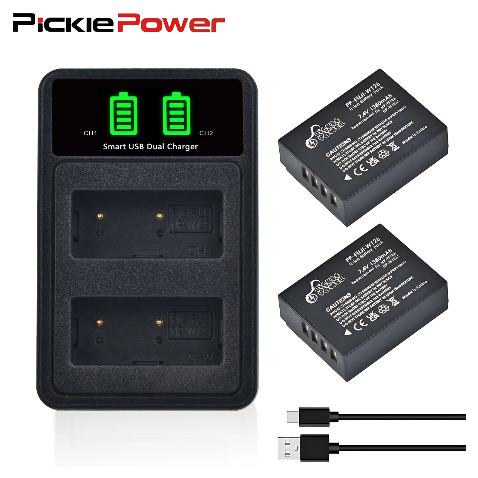 Picke Power NP-W126 NP-W126S Battery for Fuji X-M5 X-T50 X100V X100VI X-T100 X-T200 X100F X-T3 X-T30 II, Charger for NPW126