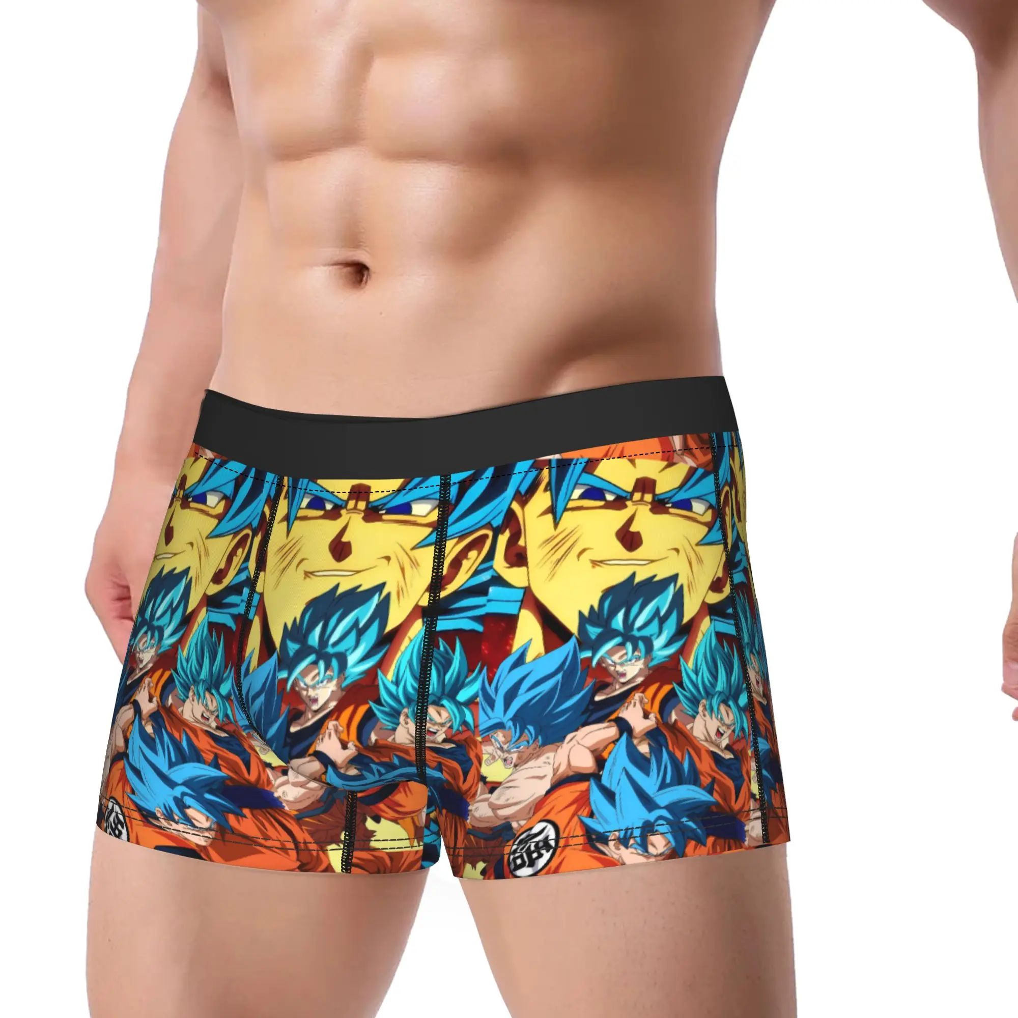 Goku Blue Super Saiyan Mosaic Underwear  Breathable Underpants Custom Shorts Briefs For Men 3D Pouch Plus Size Trunk
