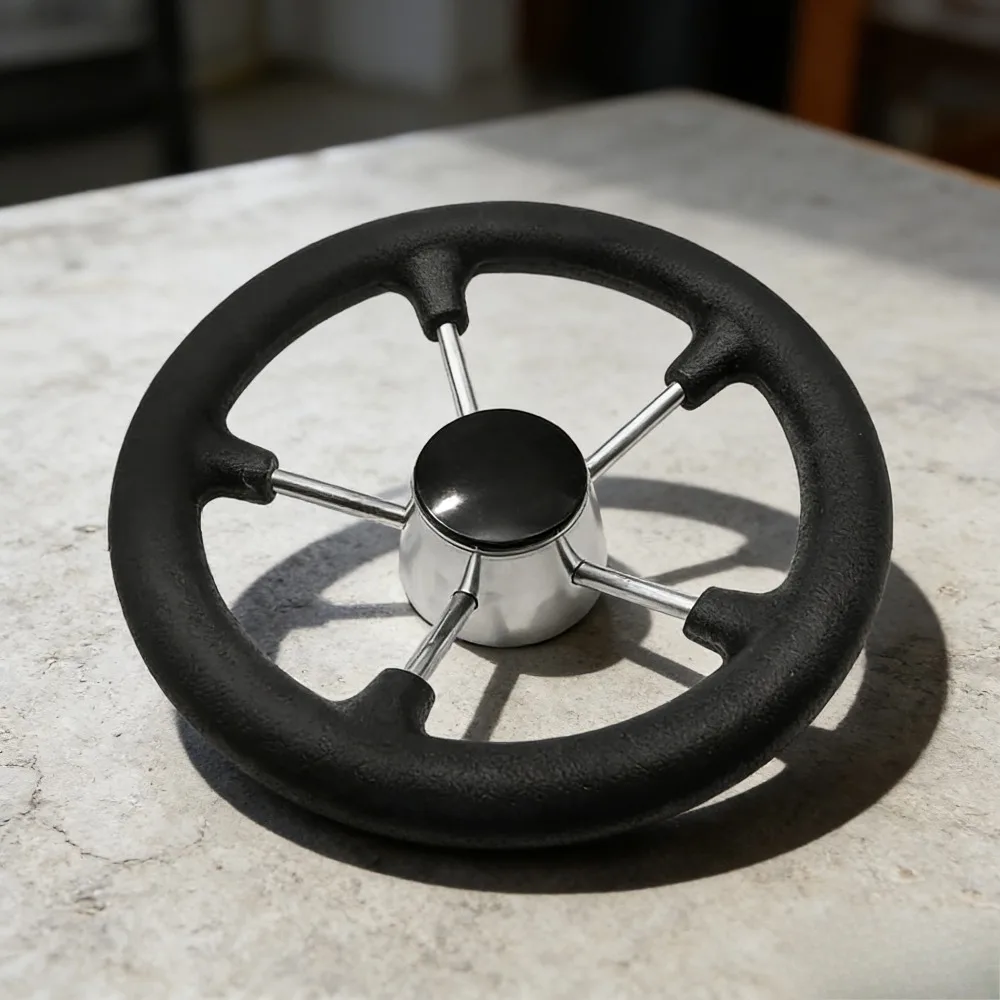 

11" 13.5" Marine Boat Steering Wheel Stainless Steel with Black Foam Grip for Yacht Boat Accessories
