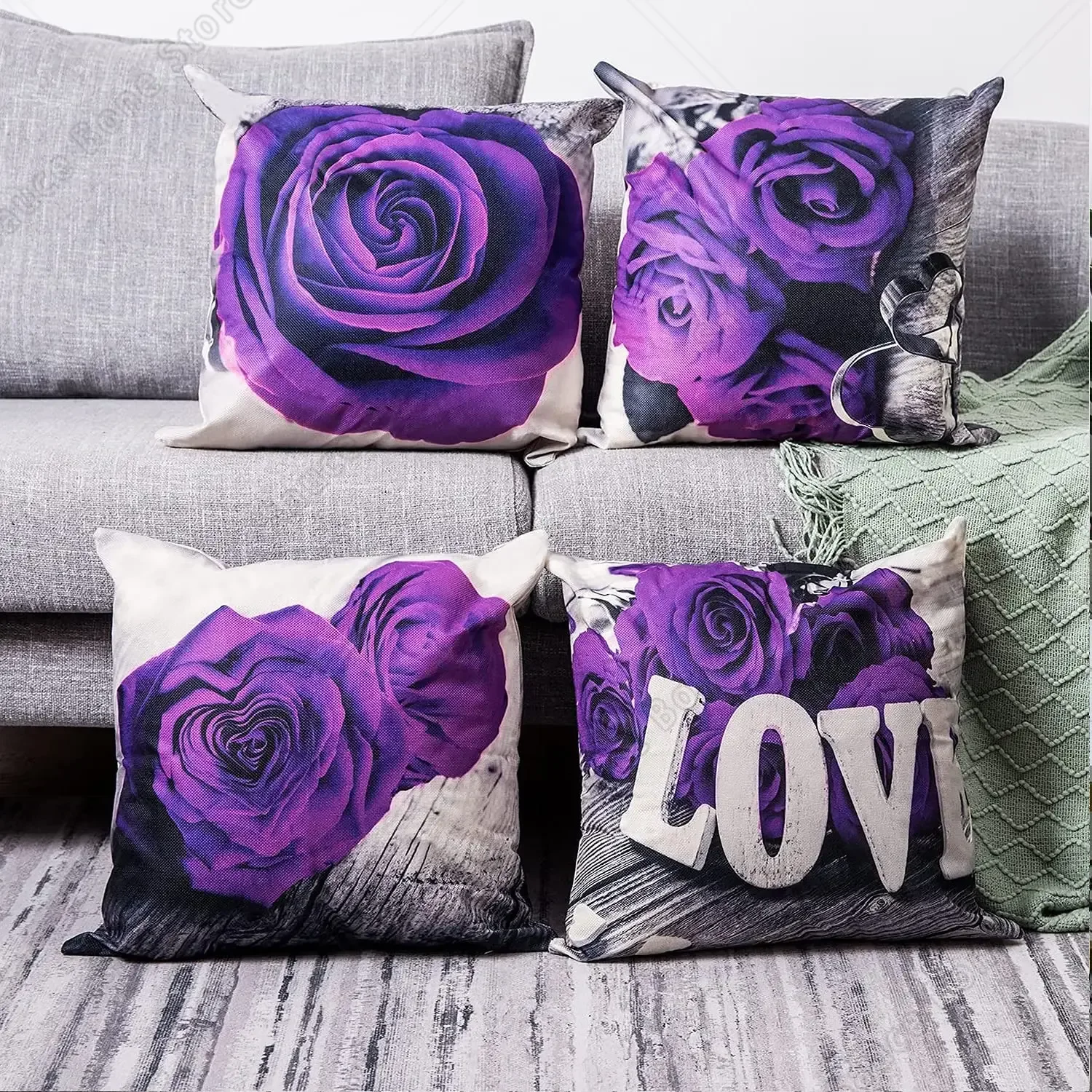 Valentine's day purple rose flower pillowcase sofa cushion cover home improvement can be customized for you 40x40 50x50 60x60