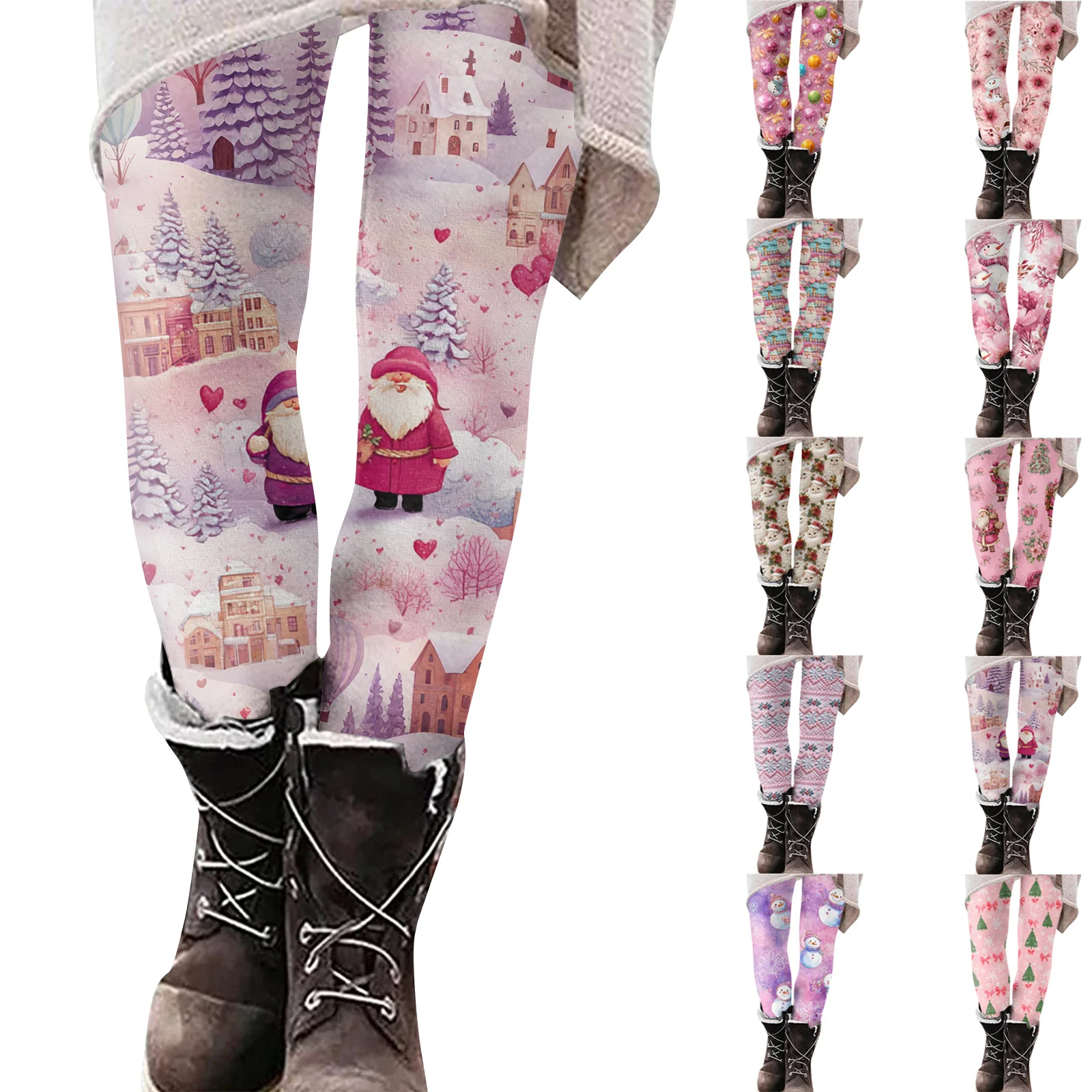 سراويل ضيقة نسائية من البوليستر اللدنة تمتد مرونة الخصر ملابس الشارع الشهير بانت عيد الميلاد ندفة الثلج جرافيك في الهواء الطلق بنطلون 2025