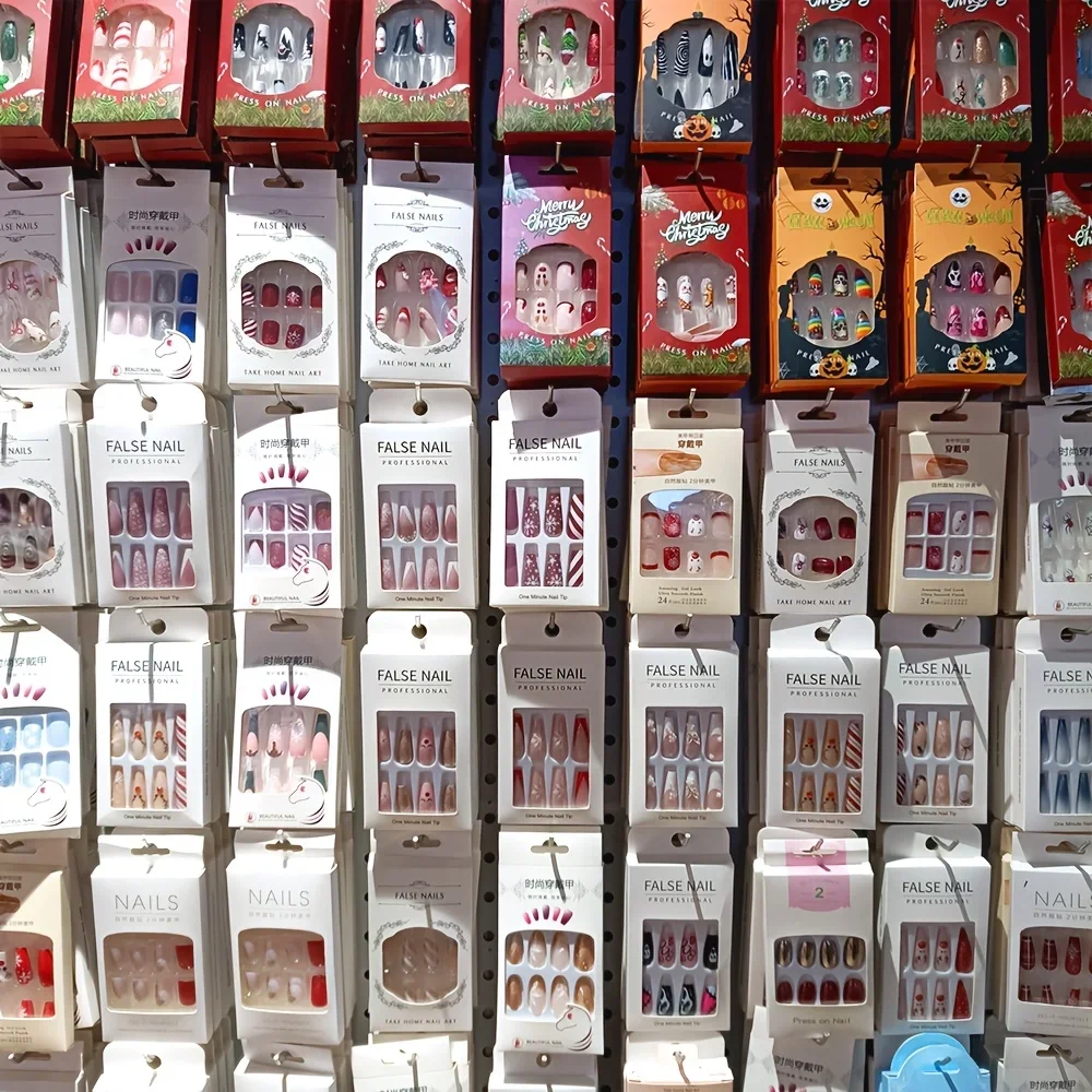 1/2/4/Box 24PCs Y2K Fashion Random Mix Press On Nails Short Medium Long French Almond Square Multicolor Red Blue Black White Purple Nails