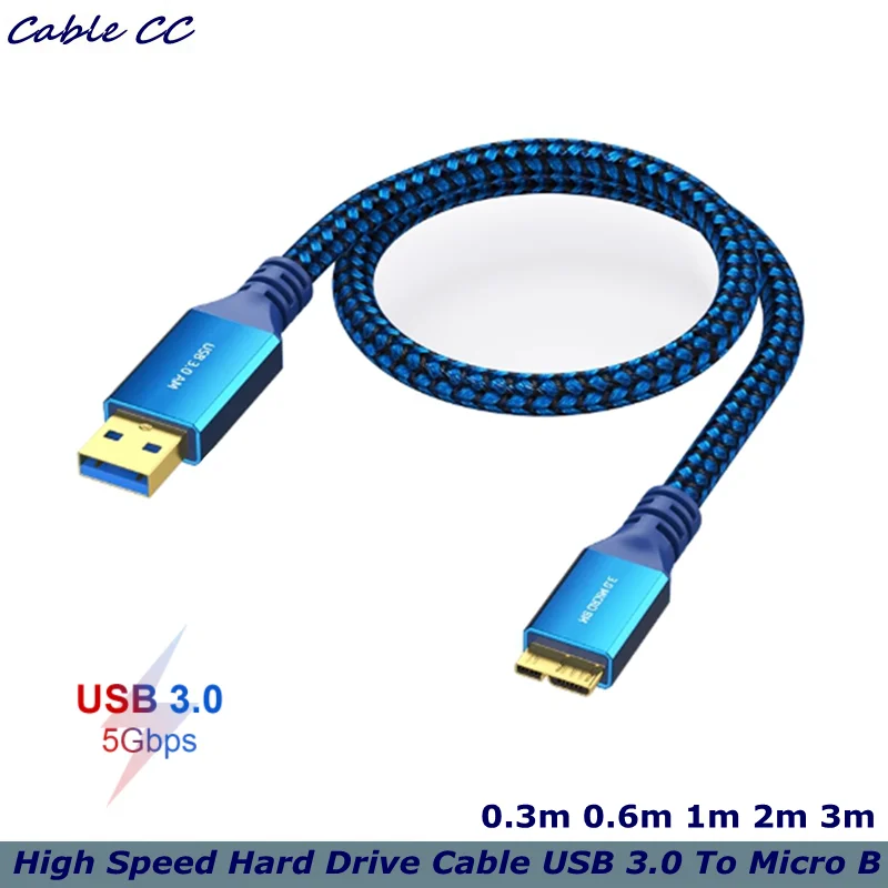 Heavy Duty High Speed Hard Drive Cable, USB 3.0 A to Micro B Compatible with Seagate, WD, Toshiba, Westgate, Samsung Galaxy S5,