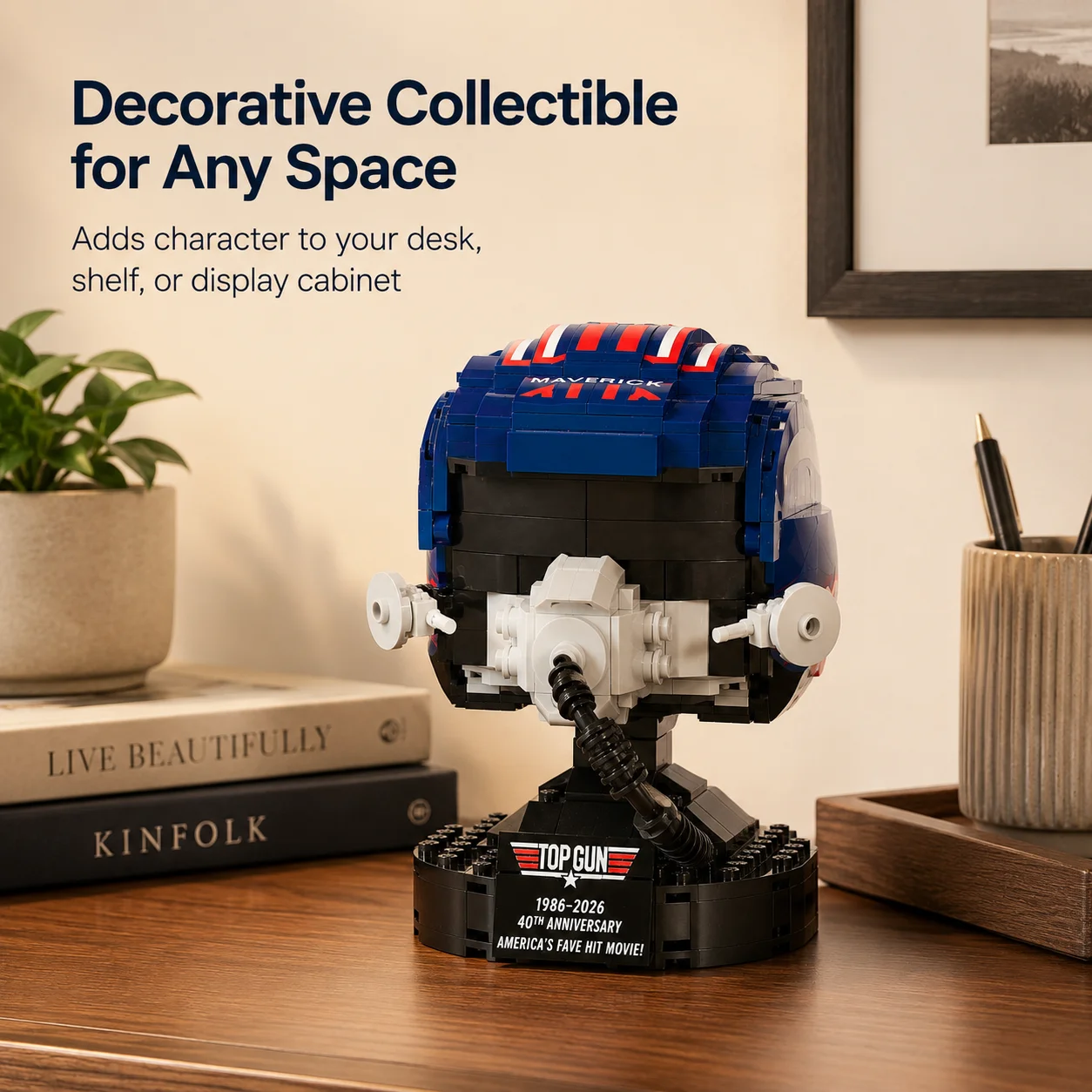 Top Gun Fighter Pilot Helmet Building Blocks Set Maverick Iceman Retro Flight Helmet Model  Bricks Collectible Display Ornament