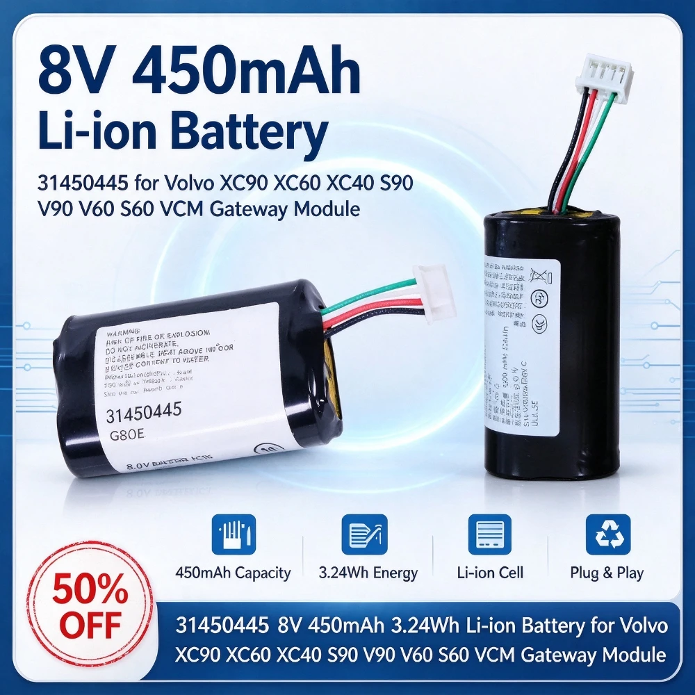 31450445 8V 450mAh 3.24Wh Replacement Li-ion High Capacity Battery for Volvo XC90 XC60 XC40 S90 V90 V60 S60 VCM Gateway Module