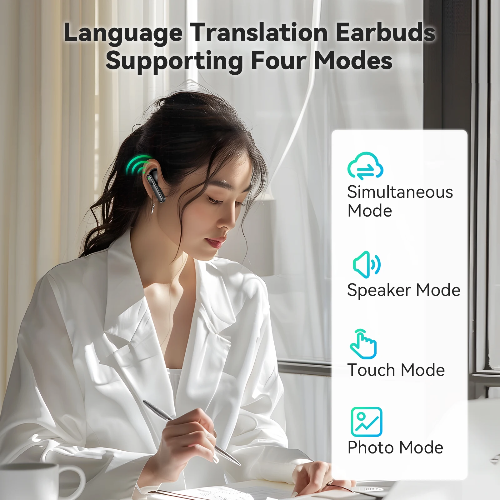 Auriculares con traductor V17, 150 idiomas, traductor de voz instantáneo inteligente, auriculares inalámbricos de viaje, compatibles con 4 modos de traducción en la aplicación