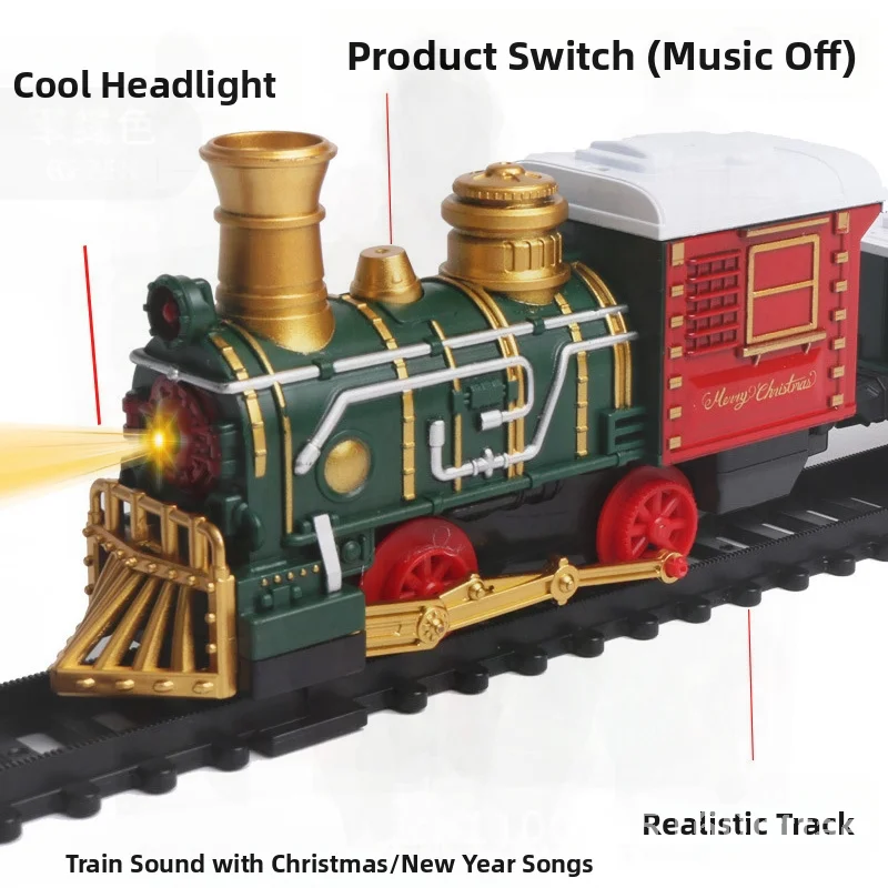 Christmas Train Children's Toy Gift Retro Electric Track Train with Light And Music for Kids 4-6 Years Old Plastic Interactive