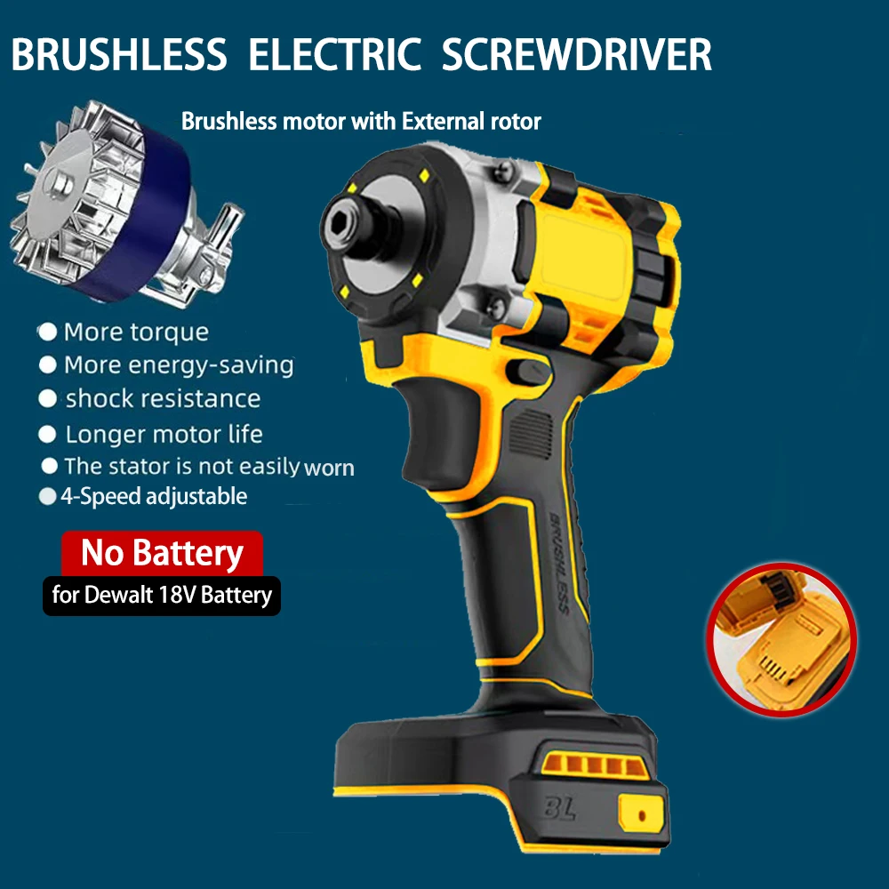 Brushless Electric Screwdriver External Rotor Motor High Torque Cordless Impact Driver Tool FIt Dewalt/Maita 20V Battery Pins