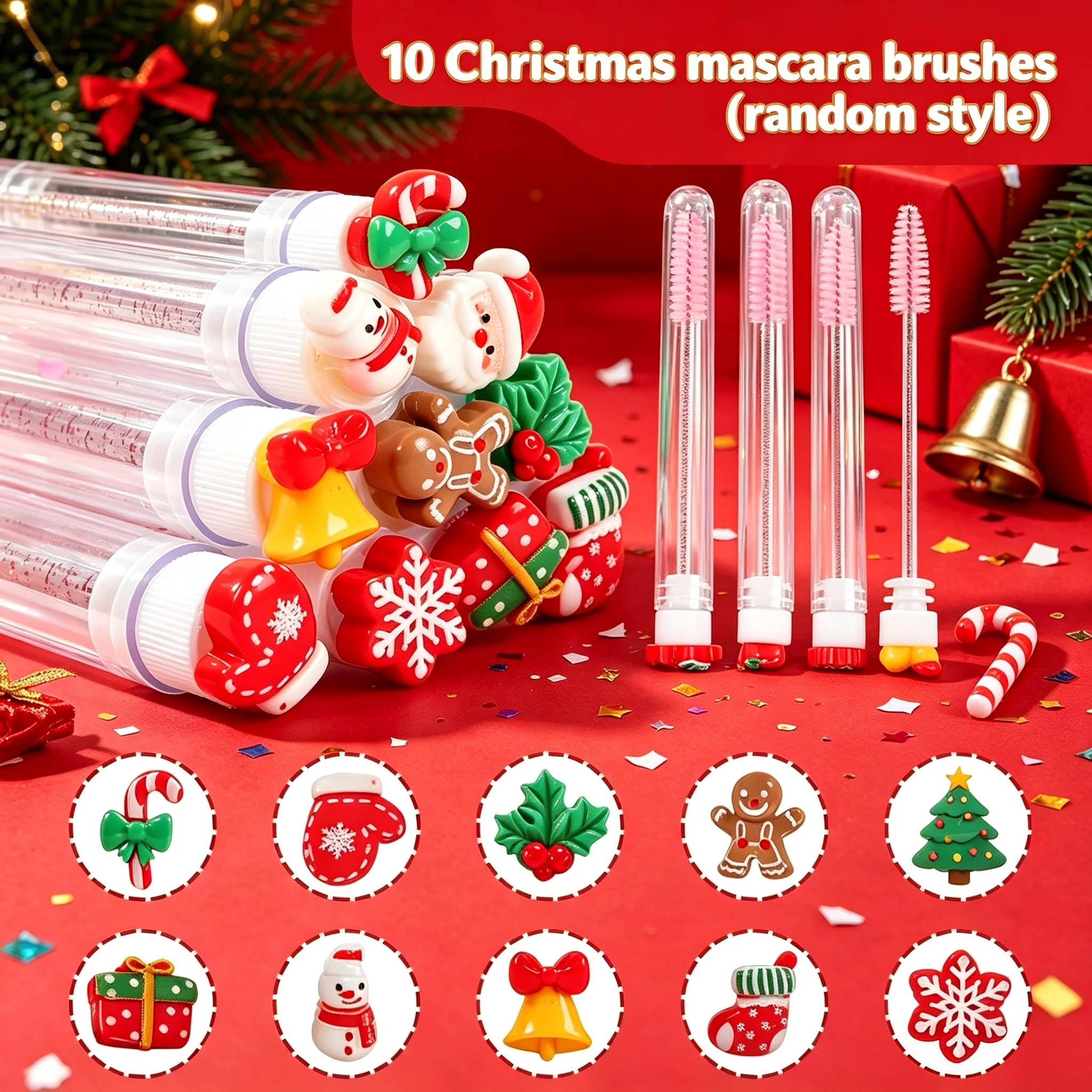 Women Accessories Combo Gift - 10 Adet Rastgele Noel Maskara Fırçası