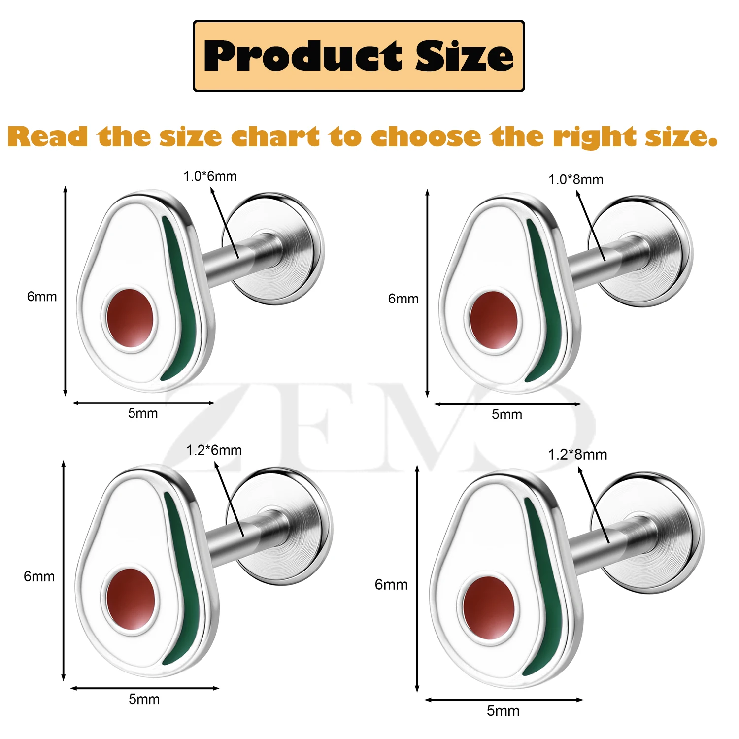ZEMO 1 Piece 16G/18G Cartoon Cute Lip Studs Stainless Steel Cake Fruit Cheese Labret Lip Piercings Helix Lobe Piercings Jewelrys