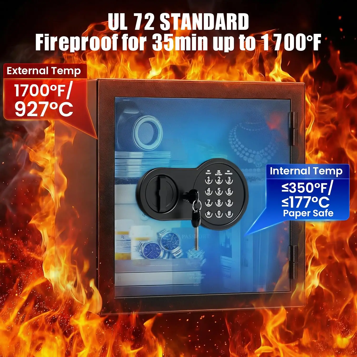 2.0 Cuft Fireproof Safe Box for Home,Digital Keypad,35-Min Fire Protection