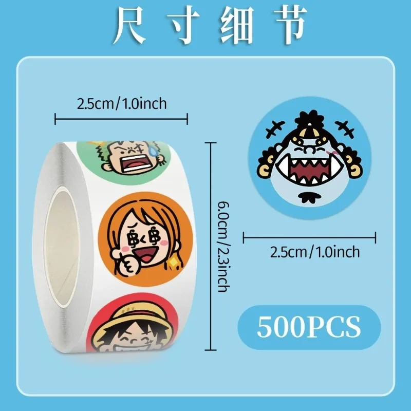 500Pcs/Roll One Piece Kawaii Sealing Stickers Cute Anime Cartoon Decals Decoration DIY Notebook Letter Phone Fridge Rewards