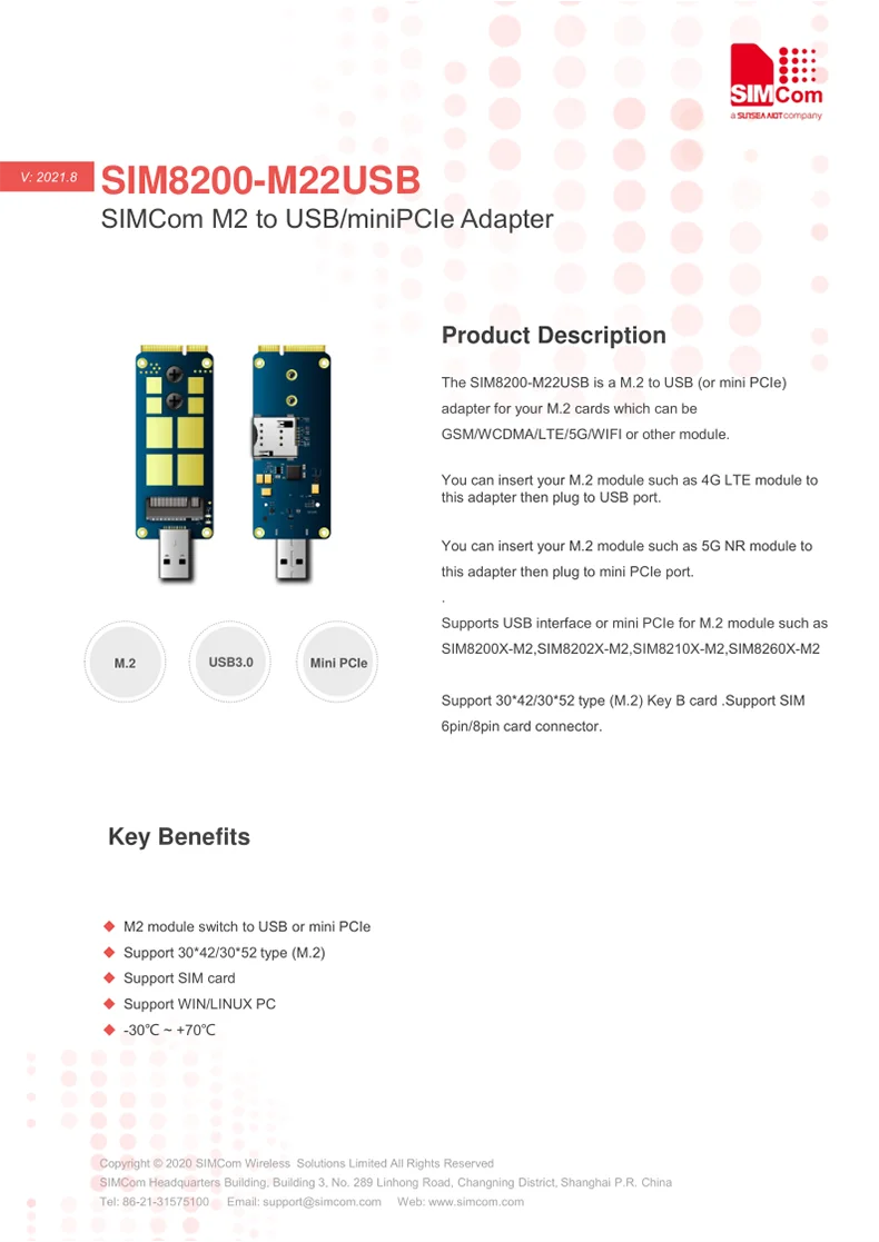 Scheda adattatore Simcom core M.2 Scheda di sviluppo USB/m-PCIE dual-pass 5G con slot per scheda SIM inclusa antenna