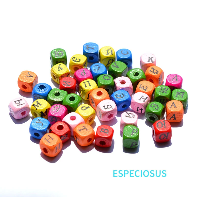 DIY Jewelry Accessories Multi Color Painted Wood Letter beads 10MM Russian alphabet Squre Spacer Children handcraft Departments