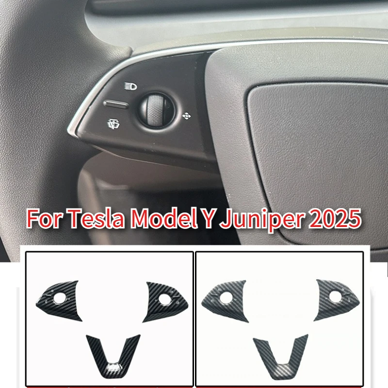 

For Tesla Model Y Juniper 2025 ABS Carbon Fiber Steering Wheel Panel Button Trim Sticker Gear Lever Trim Interior Accessories