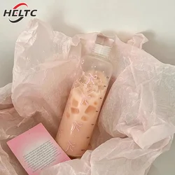 1pcs 500ML Kawaii Bow Plastic Water Bottle With Time Scale Transparent Water Cup Outdoor Sports School Drinking Water Bottle