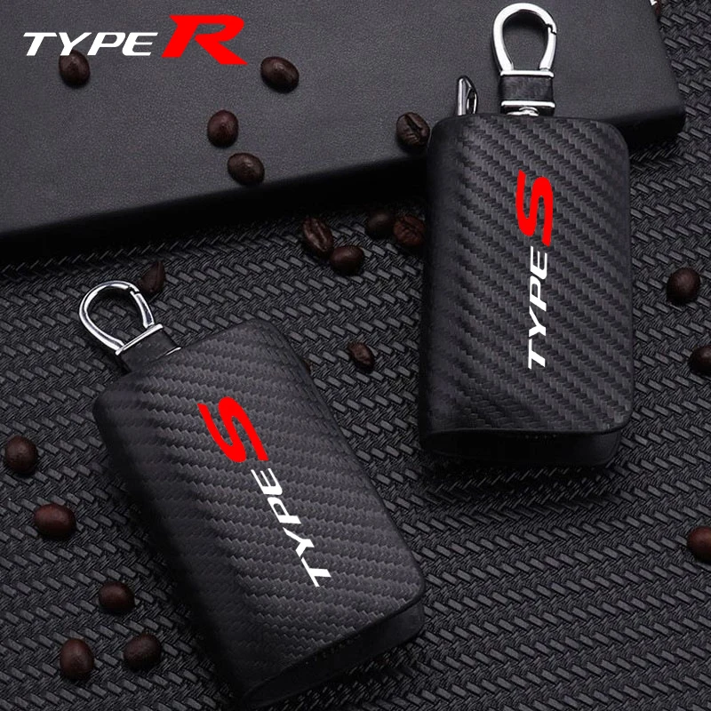 Carbon Fiber Car Key Chain Holder Case Cover Bag For Honda TYPE S R Civic Accord HRV CRV CITY Jazz Pilot FIT Auto Accessories