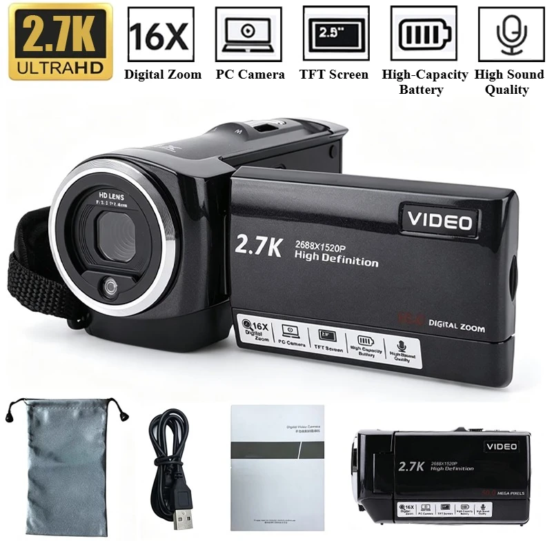 2.7K 16X Digital Zoom Camera 2.8-inch 270° Flip Screen Ultra HD