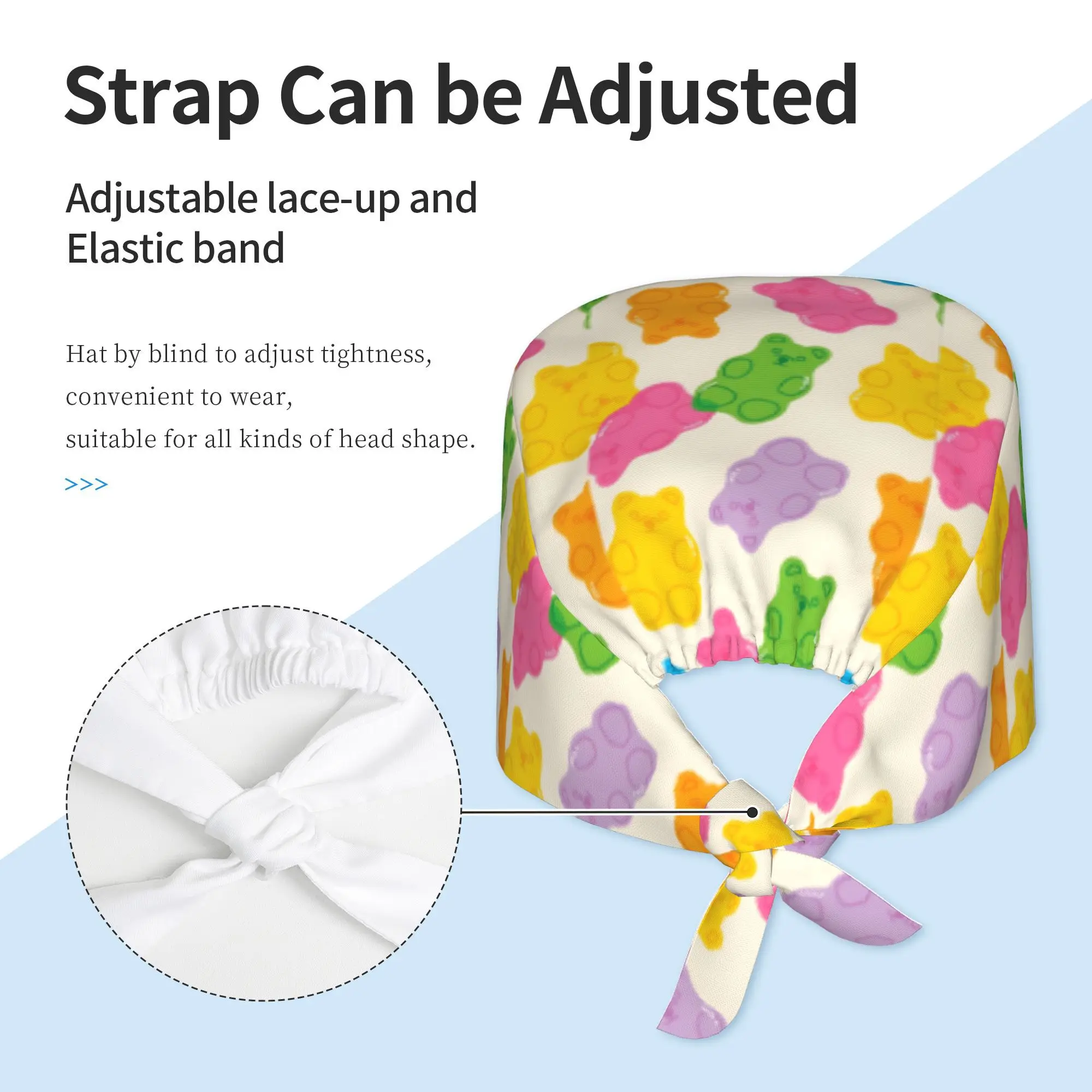 Stylish Printed Work Cap Lightweight Adjustable Skull Cap Tie-Back Nurse Hat, Dustproof Chef Cooking Cap