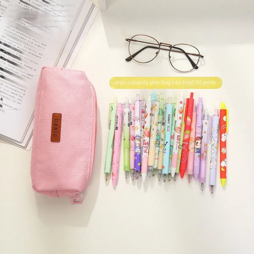 Large Capacity Canvas Pencilcase Solid Color Cosmetic Bag Stationery Organizer Simple Coin Purse Student Pouch School Supplies