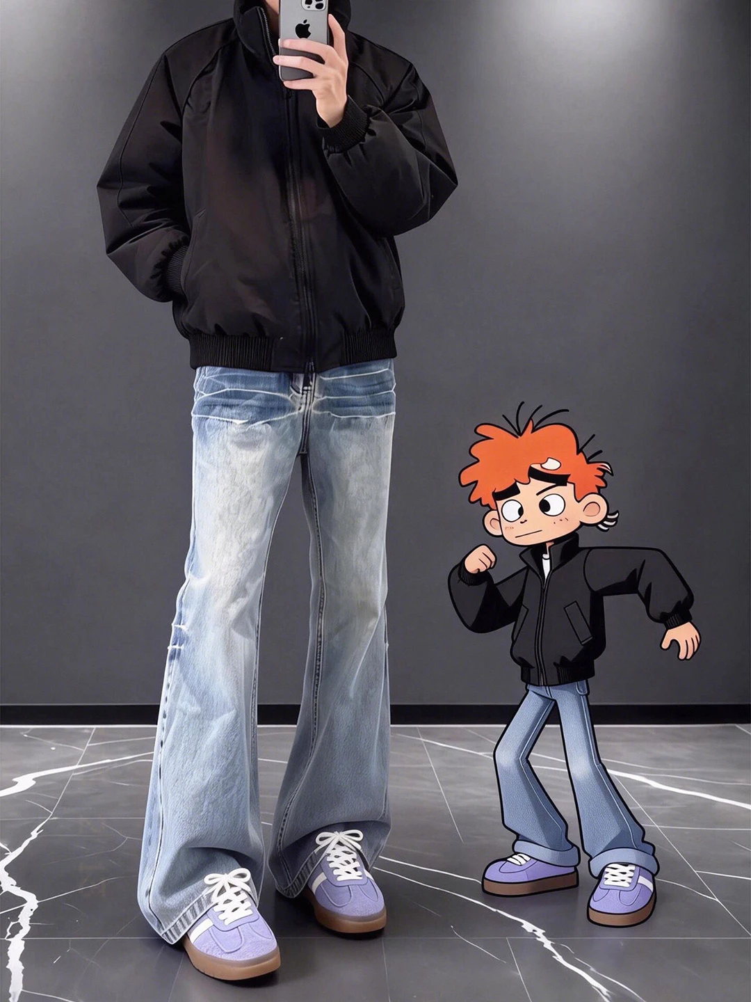 

Мужские джинсы-клеш с синим узором в виде молнии, американские, в стиле High Street, прямого кроя, CleanFit, для повседневной носки