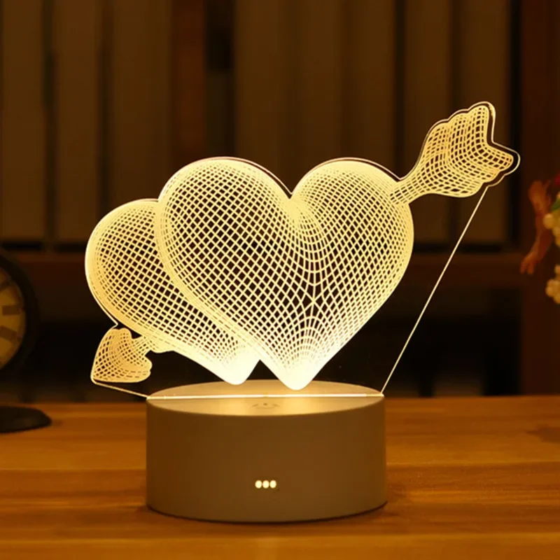 3D Acrylic USB LED Night Light Heart Neon Lamp Home Decor Gift