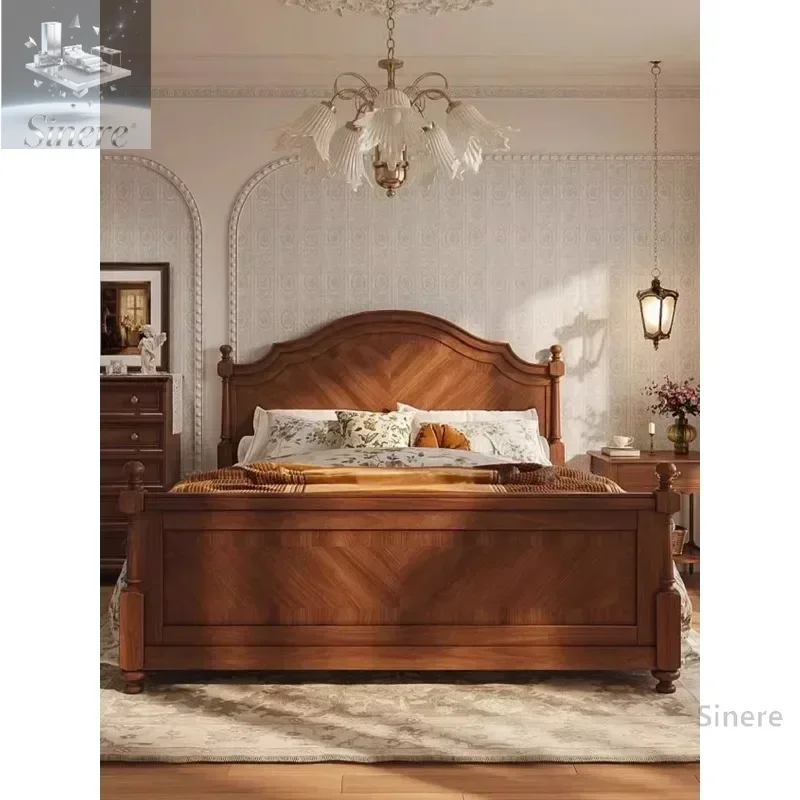 

American antique solid wood bed household bedroom 2 meters 1.8 double bed French retro small apartment 1.5 single bed