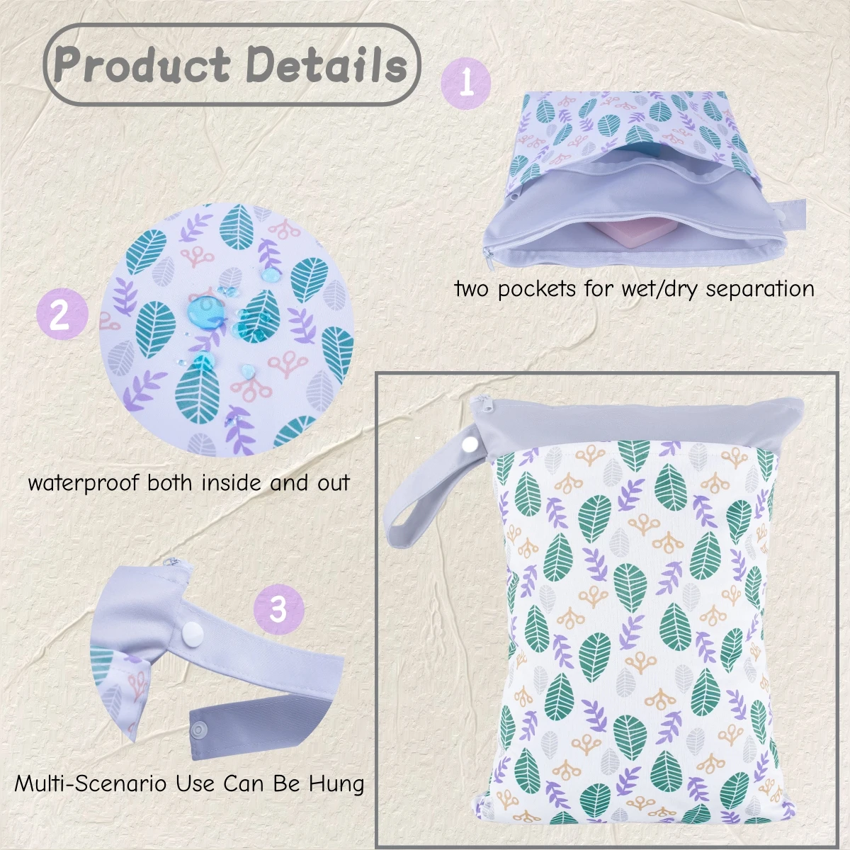 جديد حفاضات أكياس الرطب الجاف مقاوم للماء قابلة لإعادة الاستخدام السفر شاطئ بركة الرعاية النهارية Soiled عناصر الطفل اليوغا حقيبة قاعة رياضة لملابس السباحة #5