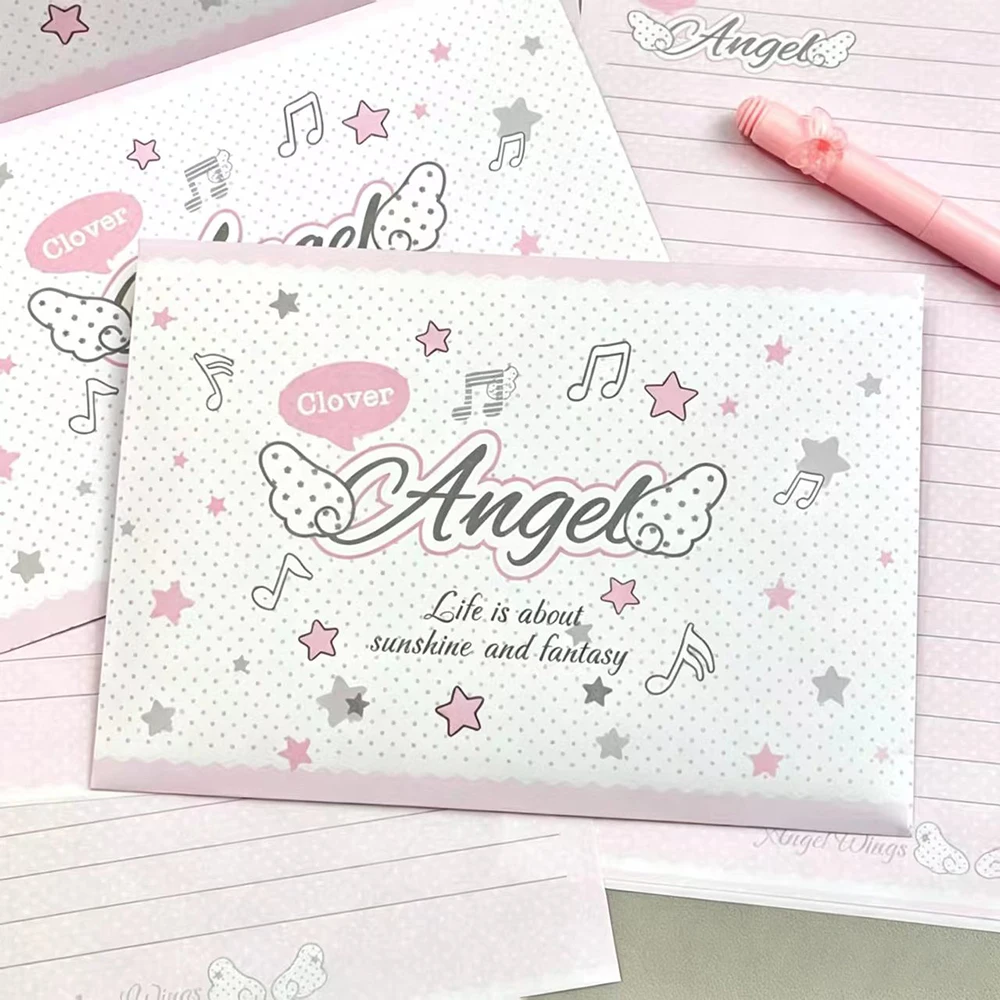 4-pcs Angel Wings Envelope Letter Set, Ins High Beauty Pink Girl Heart, Handwritten Holiday Blessing Letter, Gift