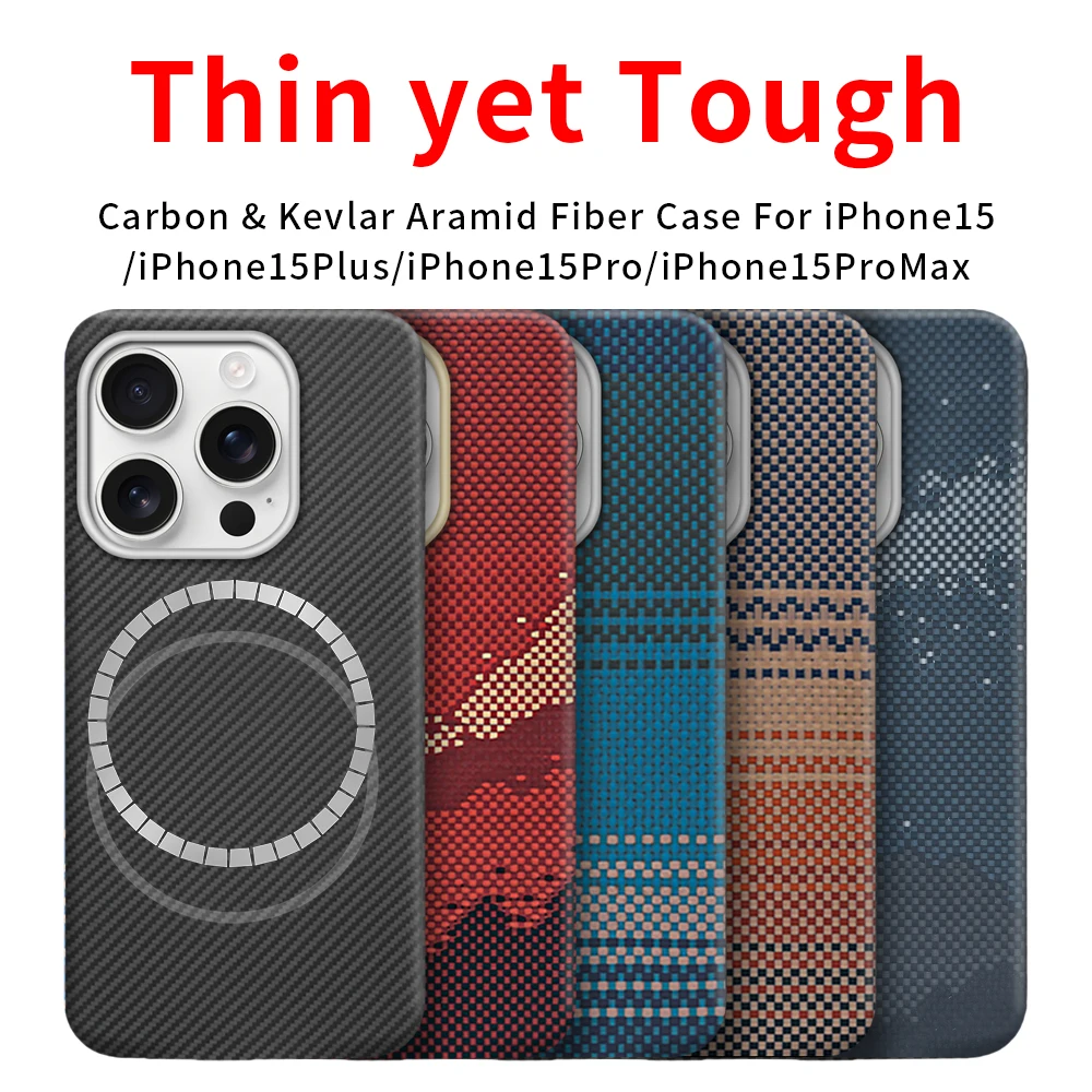 

For iphone 15 pro max/iPhone 15 Pro carbon case aramid fiber kevlar fabric thin hard cover magnetic balck Slim light red 600d
