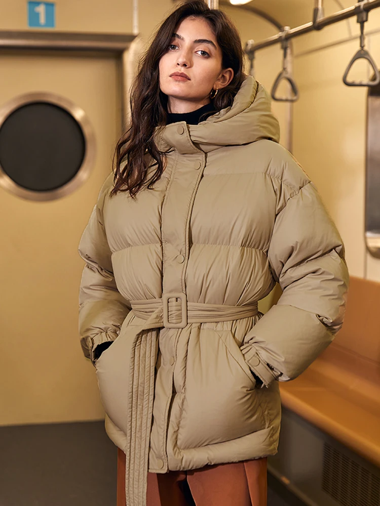 Janveny moda inverno donna piumino 2024 inverno 90% piumino d'anatra bianco con cintura spessa calda piuma femminile Puffer parka