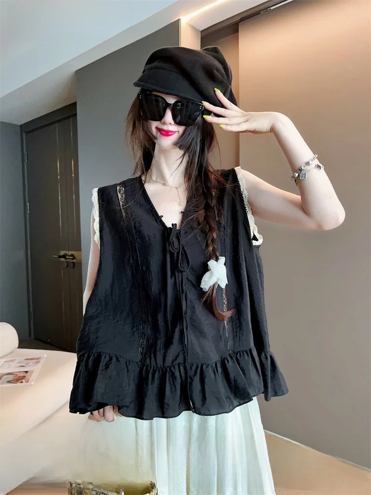 

Retro Svel irt Women's Summer 2025 Loose Casual Versatile Vest Trendy Top Commute Sle Straight Cut Full Length