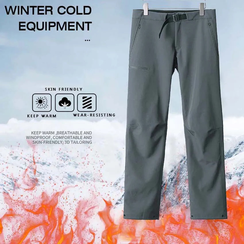 Fanuocetar Softshell Thick Warm Fleece Hiking Pants Mens Winter Outdoor Waterproof Windproof Ski Trekking Camping Snow Trousers