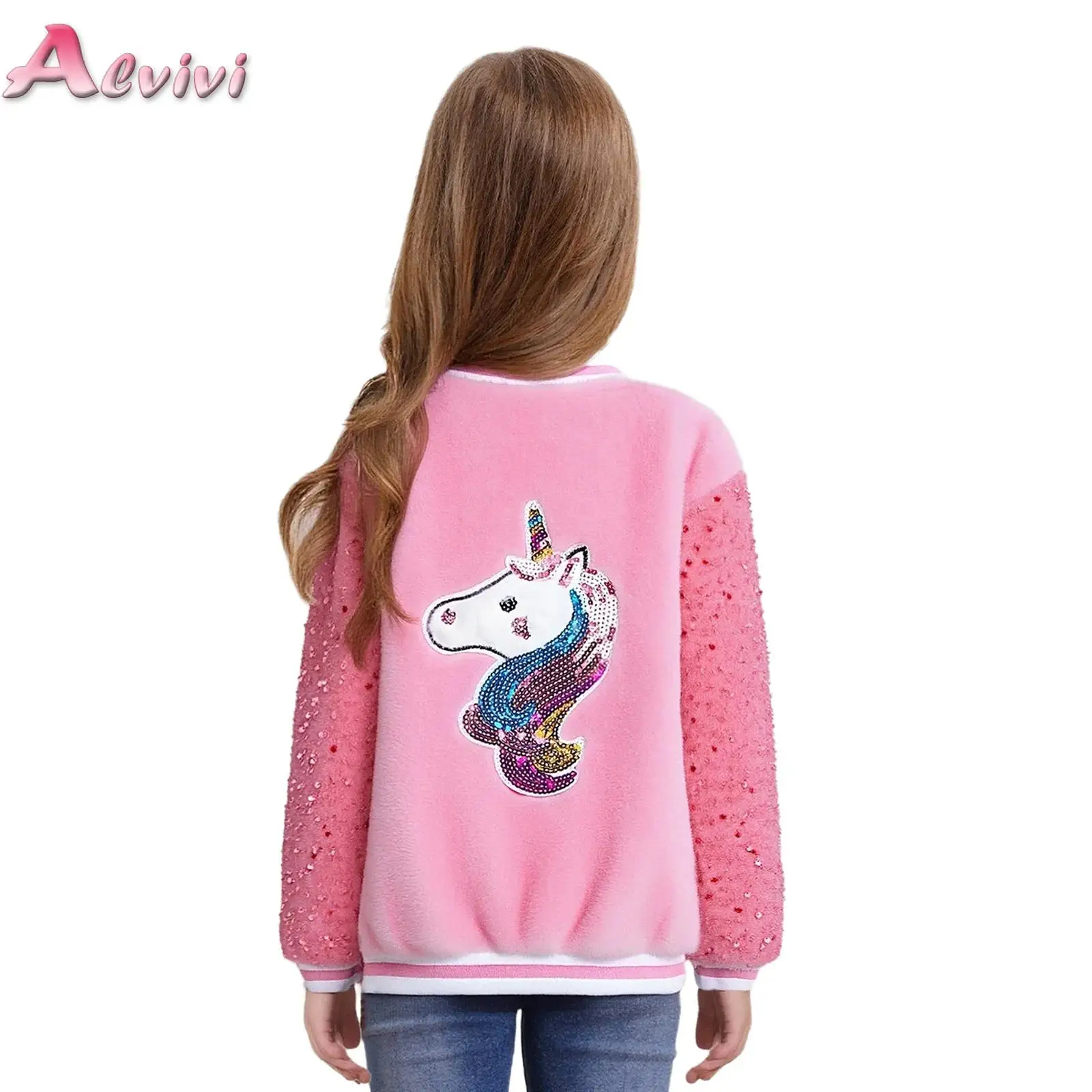 

Kids Girls Sequins Baseball Jacket Children's Boys Girls Hip Hop Harajuku Jacket Autumn Winter Teenager Streetwear Flannel Coat