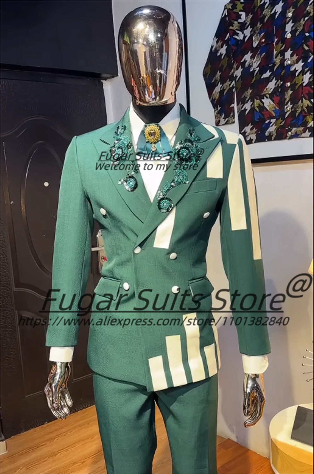 

Handsome Green Luxuly Wedding Groom Tuxedos Customized Slim Fit Double Breasted Casual 2 Pcs Sets Male Prom Blazers Ropa Hombre