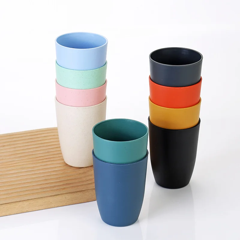 Wheat Straw Cups 6pcs Unbreakable Stackable Dishwasher Safe Reusable Kitchen Camping Travel Home Office Party Tumbler Set