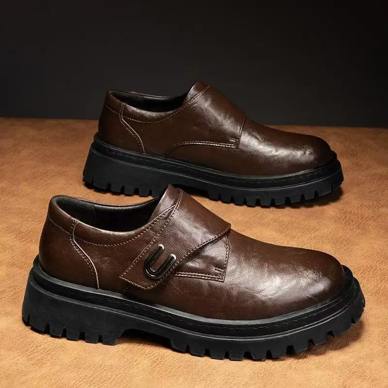 Men Height Increasing Slip On Leather Shoes British Elevator Loafers Soft Sole Business Casual Formal Dress Footwear Trendy New