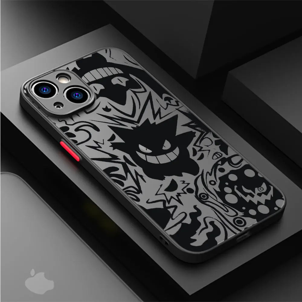 Pokemon Gengar Matte Case For Apple iPhone 15 11 14 13 12 Pro 7 XR X XS Max 8 Plus 6 6S SE 2022 15Pro Black Phone Cover